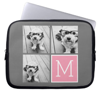 Trendy Instagram Photo Collage Custom Monogram Laptop Sleeve