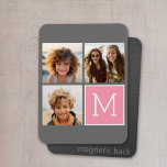 Trendy Instagram Photo Collage Custom Monogram Magnet<br><div class="desc">Modern Pastel Pink and Gray - Use 3 square photos to create a unique and personal gift. Or you can keep the hipster puppy and make a trendy keepsake. If you need to adjust the pictures,  click on the customize tool to make changes.</div>
