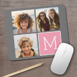 Trendy Instagram Photo Collage Custom Monogram Mouse Pad<br><div class="desc">Modern Pastel Pink and Gray - Use 3 square photos to create a unique and personal gift. Or you can keep the hipster puppy and make a trendy keepsake. If you need to adjust the pictures,  click on the customize tool to make changes.</div>