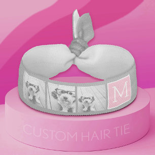 Trendy Instagram Photo Collage Custom Monogram Ribbon Hair Tie
