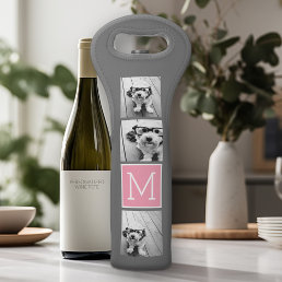 Trendy Instagram Photo Collage Custom Monogram Wine Bag