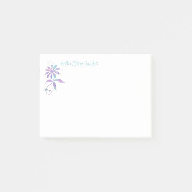 Trendy Iridescent Flower, DIY Name/Message Post-it Notes (Front)