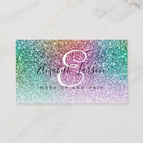 Trendy Iridescent Glitter Makeup Artist Hair Salon Business Card