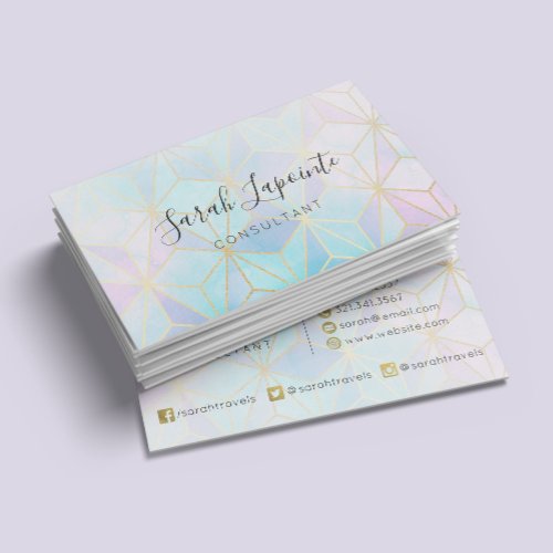 Trendy Iridescent  Pastel Geometric Design Business Card