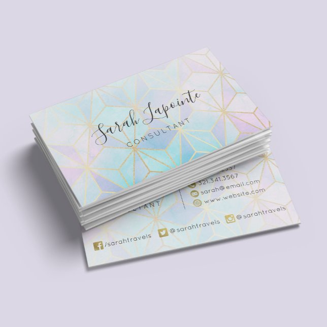 Trendy Iridescent & Pastel Geometric Design Business Card (Creator Uploaded)