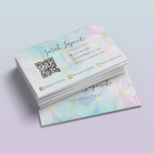 Trendy Iridescent & Pastel Geometric QR code Business Card
