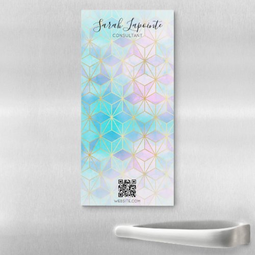 Trendy Iridescent Pastel Geometric QR Code Magnetic Notepad