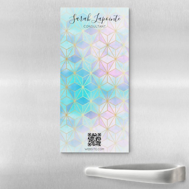 Trendy Iridescent Pastel Geometric QR Code Magnetic Notepad (In Situ)