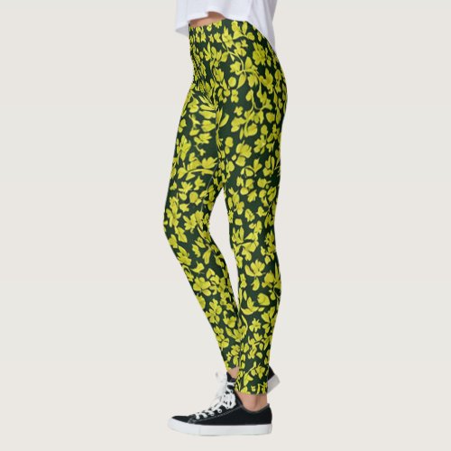 Trendy Italian Olive Leaves Pattern Green floral Leggings