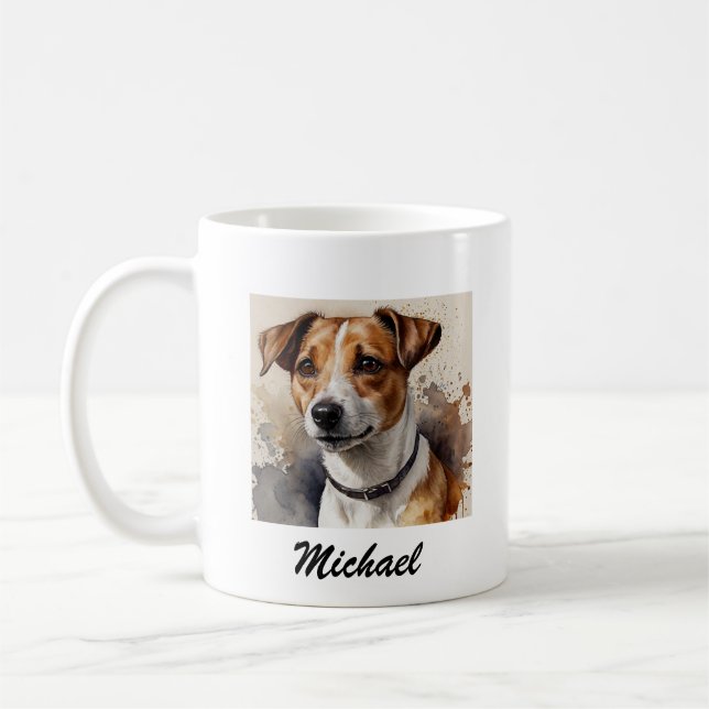 Trendy Jack Russell Terrier Add Your Name Custom Coffee Mug (Left)