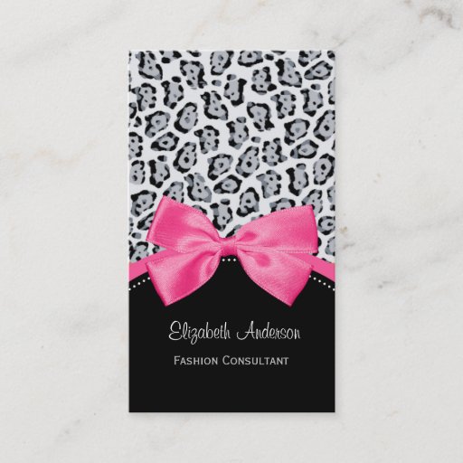 Customizable Trendy Jaguar Print Pink Ribbon Fashion Boutique Business Card Template