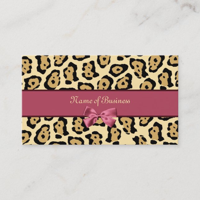 Trendy Jaguar Print With Pink Ribbon Business Name Business Card (Front)