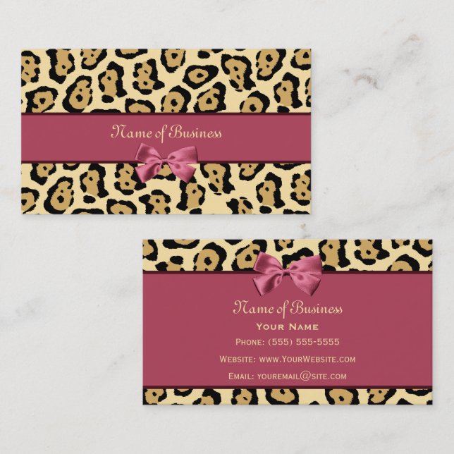 Trendy Jaguar Print With Pink Ribbon Business Name Card (Front/Back)