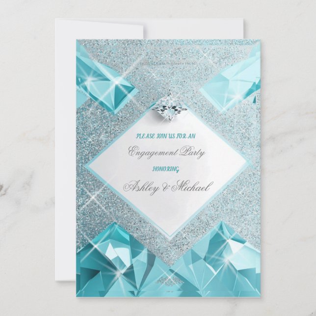 trendy jewelry turquoise sparkles sophisticated invitation (Front)