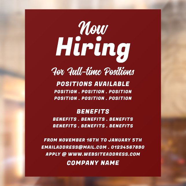 Trendy Job Vacancy Recruitment Advertising Window Cling (Sheet 2)