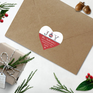 Trendy "Joy" Boho Bauble Christmas Return Address Heart Sticker