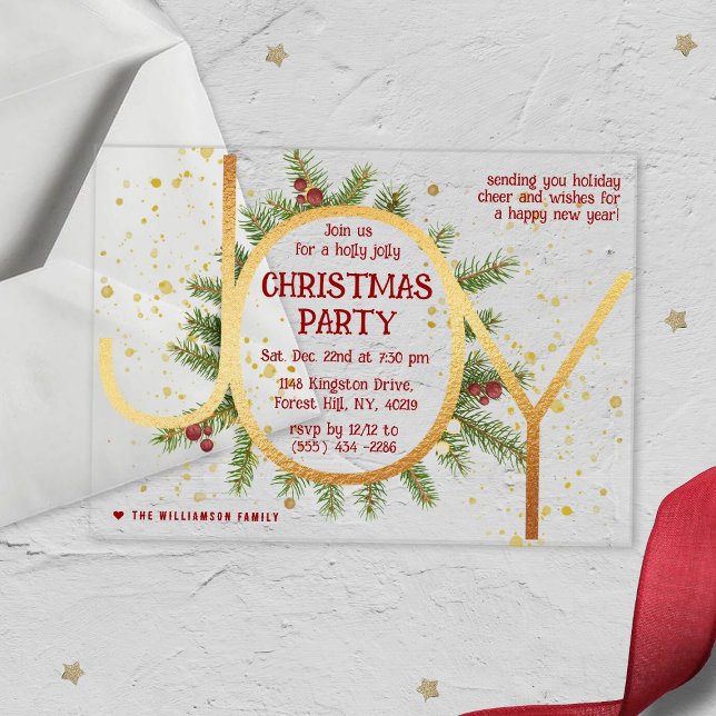 Trendy Joy Pine Boughs Wreath Christmas Party Acrylic Invitations (Creator Uploaded)