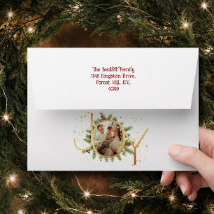Trendy Joy Pine Boughs Wreath Christmas Photo Envelope