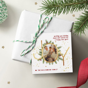 Trendy Joy Pine Boughs Wreath Christmas Photo Favor Tags