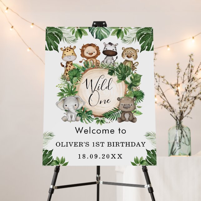 Trendy Jungle Safari Animals Wild One Birthday Foam Board (In Situ (Stand))
