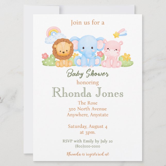 Trendy Jungle theme Baby shower Invitation (Front)