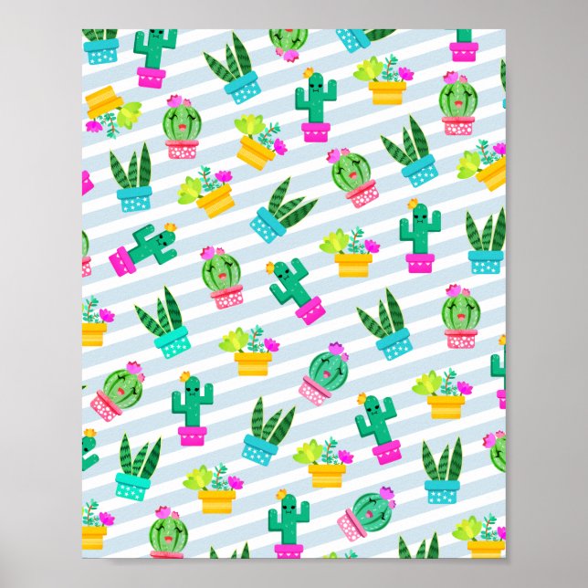 Trendy Kawaii Cartoon Cactus & Succulents Poster (Front)