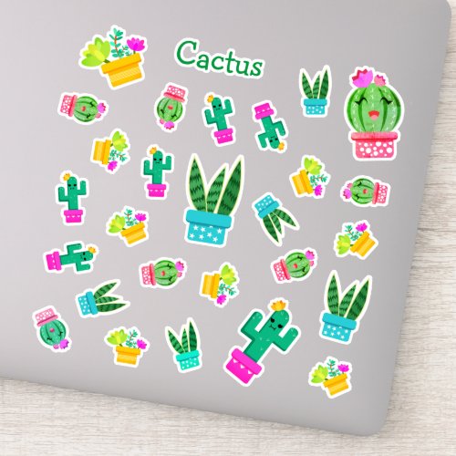 Trendy Kawaii Potted Succulents  Cactus Sticker