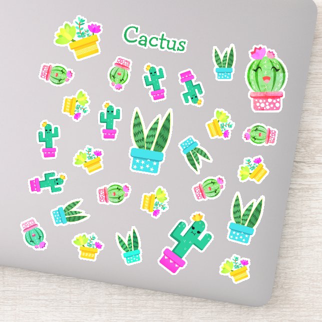 Trendy Kawaii Potted Succulents & Cactus Sticker (Detail)