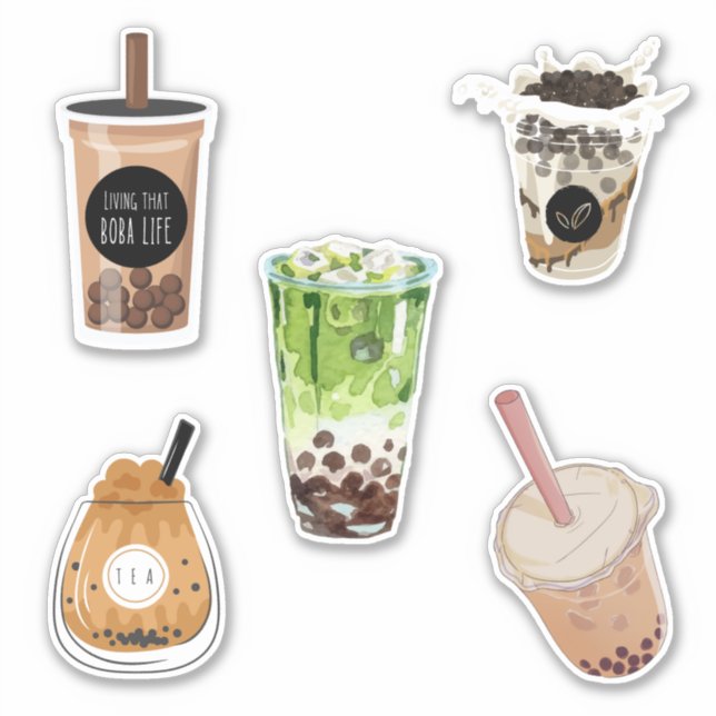 Trendy Kawaii Watercolor Boba Milk tea  Sticker (Front)