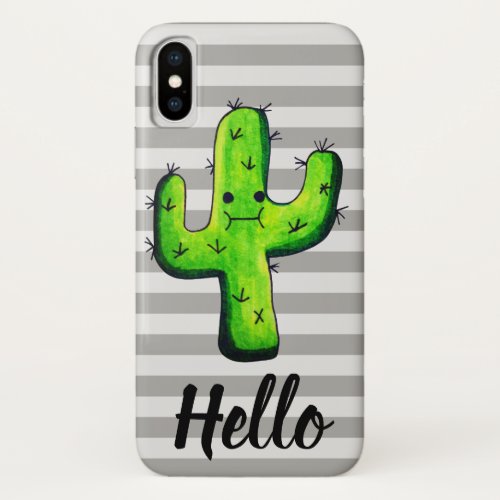 Trendy Kawaii Watercolor Cactus Hello iPhone X Case