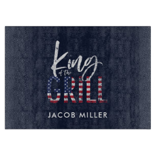 trendy king of the grill red white and blue cutting board