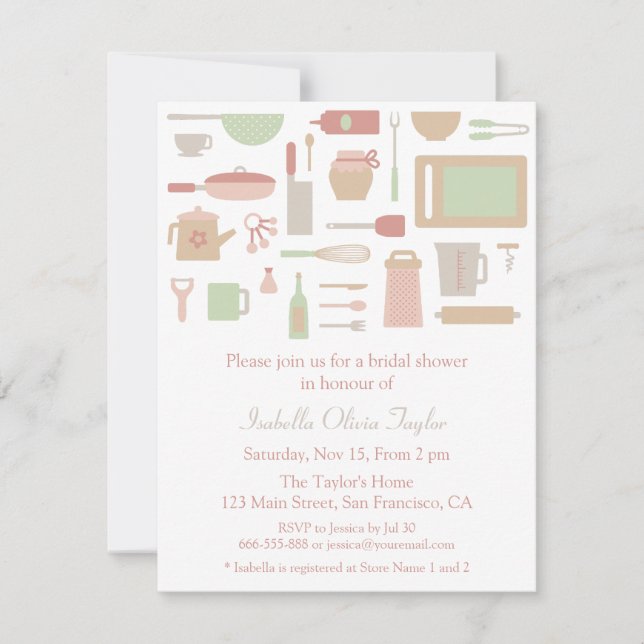 Trendy Kitchen Cooking Utensils Bridal Shower Invitation (Front)