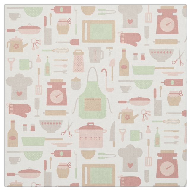 Trendy Kitchen Cooking Utensils Pattern Fabric (Swatch)