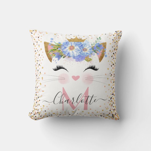 Trendy kitty princess monogram throw pillow (Front)