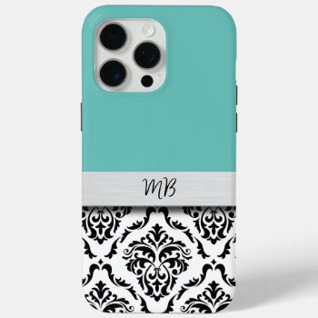Trendy Ladies Monogram Damask Pattern Iphone 15 Pro Max Case by idesigncafe at Zazzle