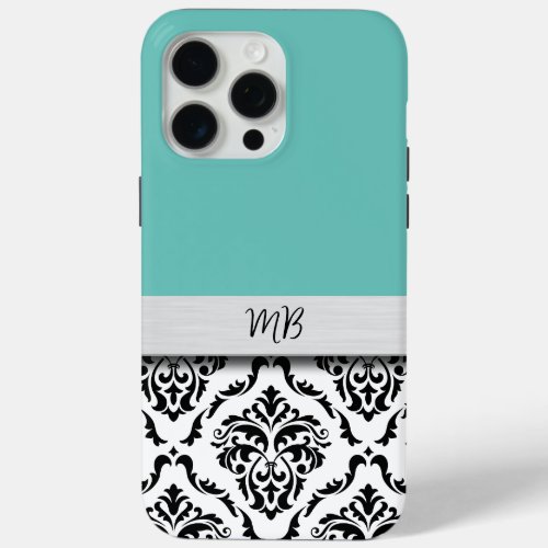 Trendy Ladies Monogram Damask Pattern iPhone 15 Pro Max Case