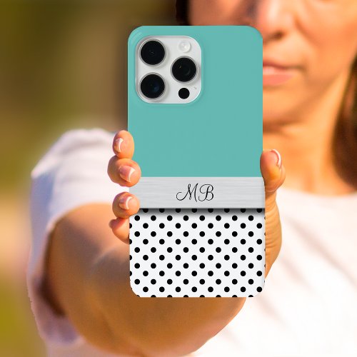 Trendy Ladies Monogram Polka Dot Pattern iPhone 15 Pro Max Case