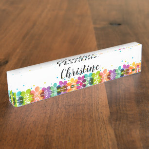 Trendy Ladies or Girls Floral Monogram Desk Name Plate