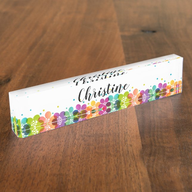 Trendy Ladies or Girls Floral Monogram  Desk Name Plate (Side)