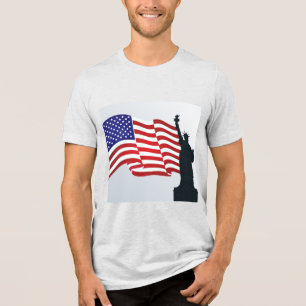 Trendy Lady Liberty And American Flag Tri-Blend Shirt