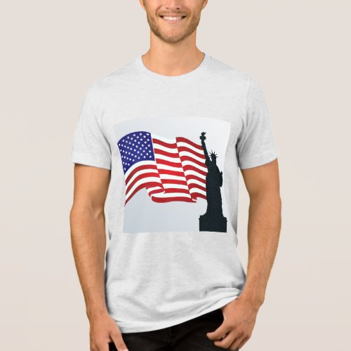 Trendy Lady Liberty And American Flag Tri_Blend Shirt