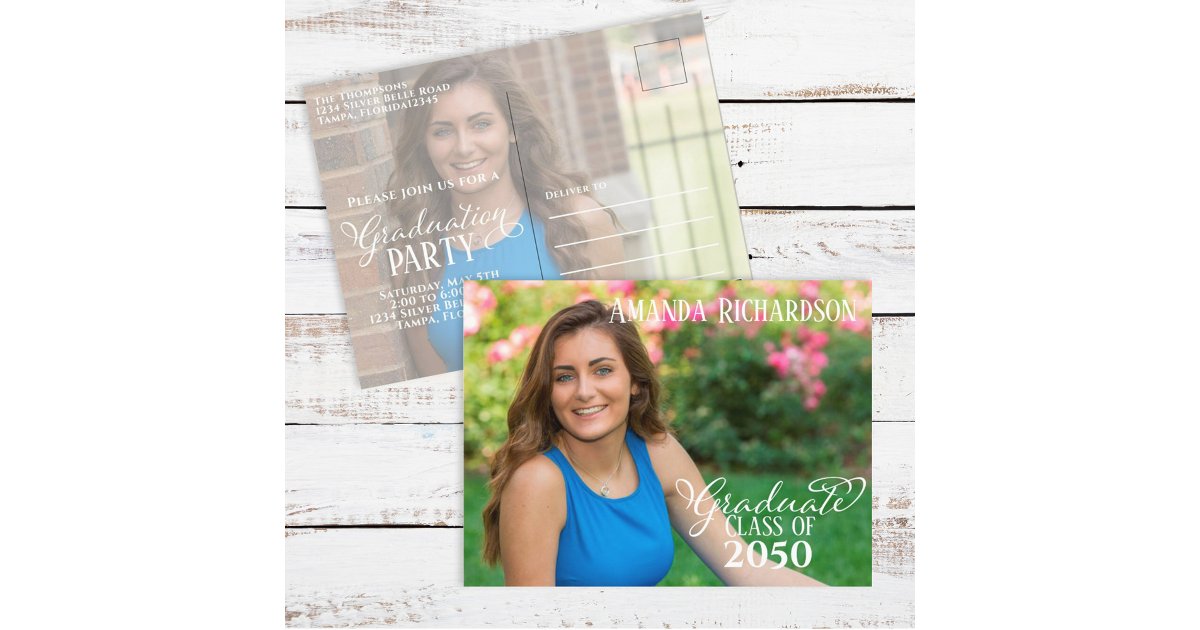 Trendy Landscape Graduation Photo Announcement Postcard | Zazzle