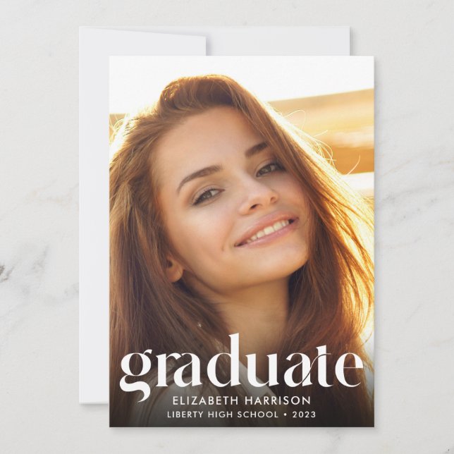 Trendy Large Typography Photo Graduation Party Invitation (Front)