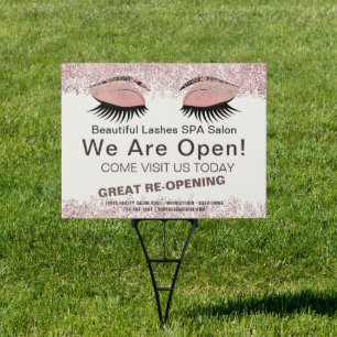 Trendy Lashes Business Pink Glitter Lashes Yard Sign