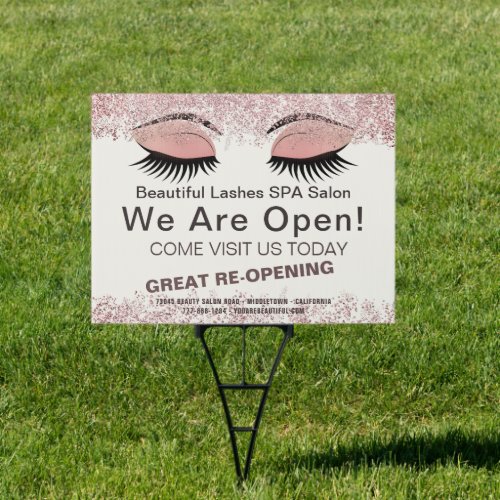 Trendy Lashes Business Pink  Glitter Lashes Yard Sign