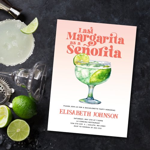 Trendy Last Margarita as a Seorita Bachelorette  Invitation