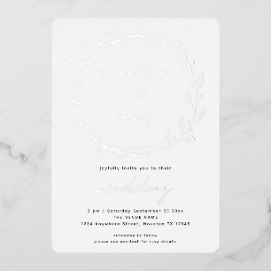 Trendy Laurel Leaf Qr Code Script Wedding Real Foil Invitation