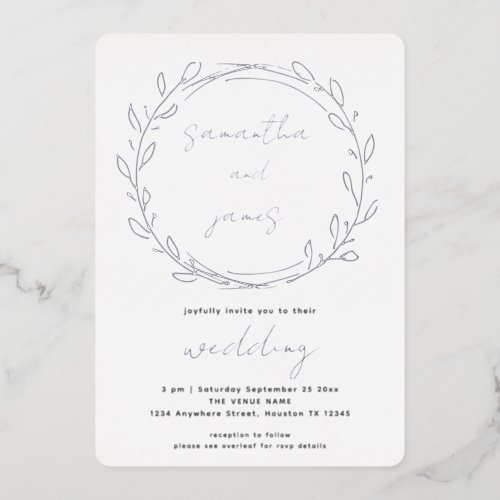 Trendy Laurel Leaf Qr Code Script Wedding Real Foil Invitation