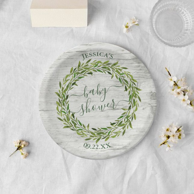 Trendy Laurel Wreath Greenery Baby Shower Paper Plates (Creator Uploaded)