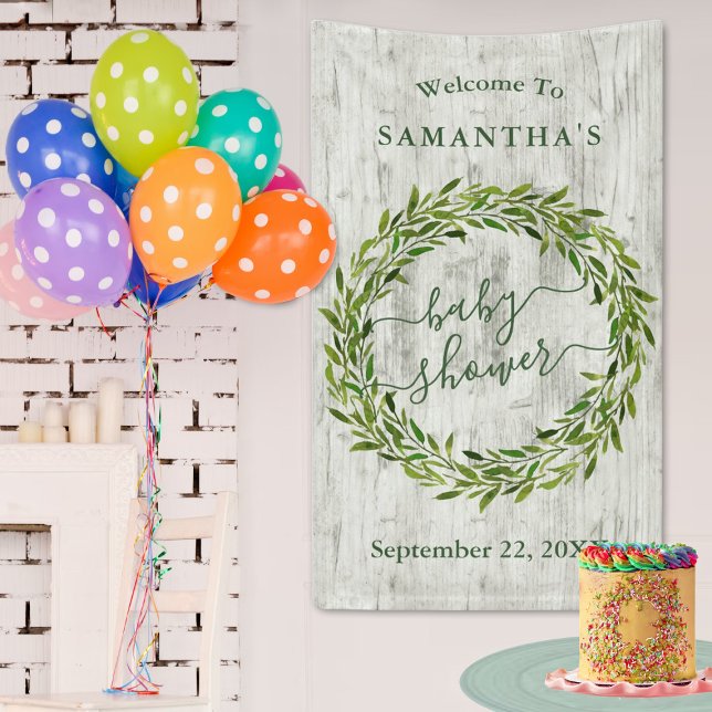 Trendy Laurel Wreath Greenery Baby Shower Welcome Banner (Creator Uploaded)
